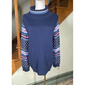 North Style Women's Sz S Turtleneck Sweater Fair Isle Snowflake Birds Eye Nordic